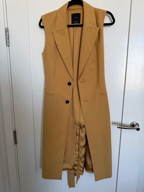 Mango Sleeveless Long Blazer Vest in Mustard